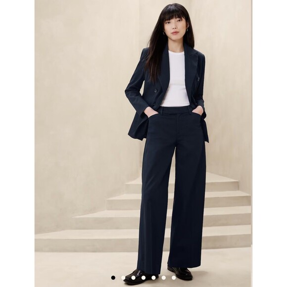 NWT Banana Republic Blue Stretch CottonI con High Rise Wide Leg Trouser Pants 12